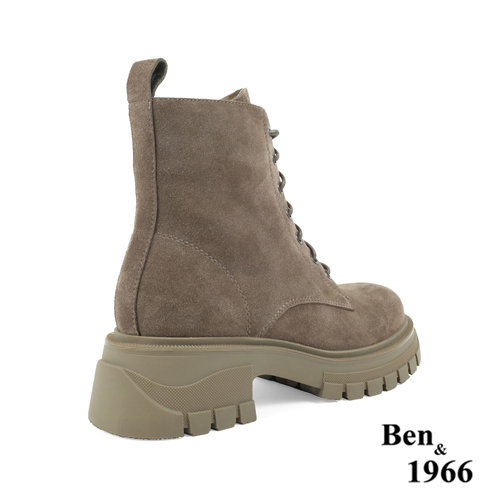 Ben&1966高級頭層牛皮綁帶厚底個性短靴-卡其(237272)