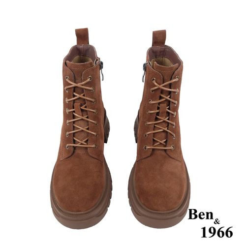 Ben&1966高級頭層牛皮綁帶厚底個性短靴-咖啡(237271)