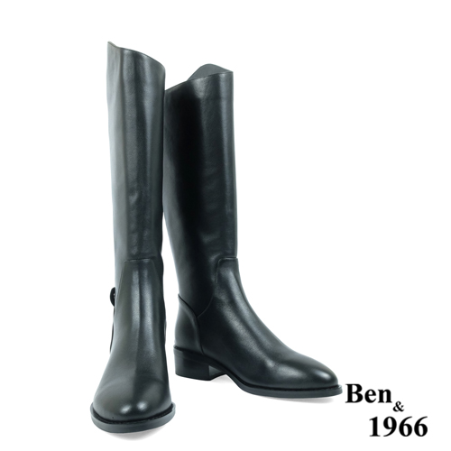Ben&1966高級頭層牛皮百搭個性長靴-黑(237501)