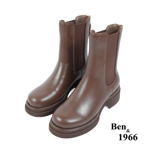 Ben&1966高級頭層牛皮素面質感短靴-咖啡(237222)