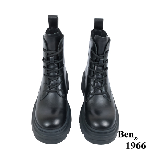 Ben&1966高級頭層牛皮個性綁帶短靴-黑(237251)