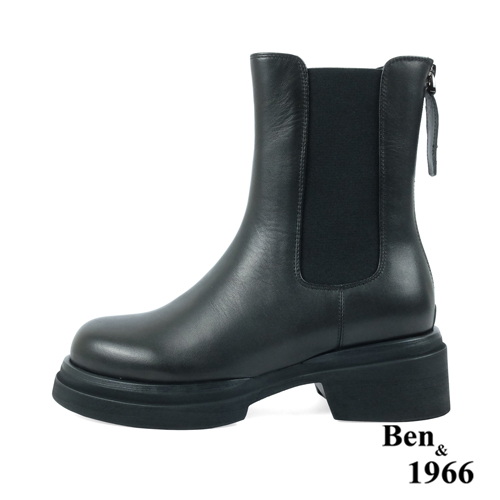 Ben&1966高級頭層牛皮素面質感短靴-黑(237221)