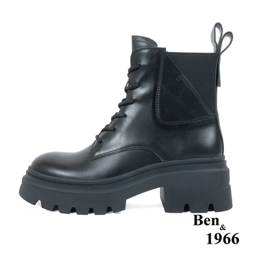 Ben&1966高級頭層牛皮個性綁帶短靴-黑(237251)