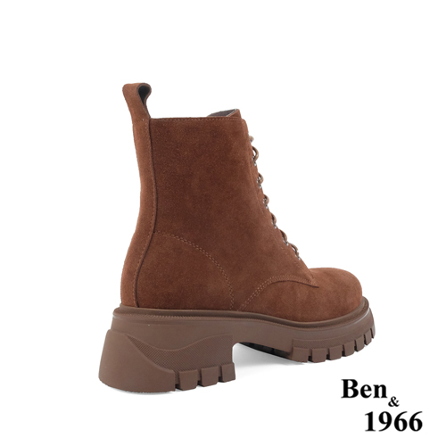 Ben&1966高級頭層牛皮綁帶厚底個性短靴-咖啡(237271)