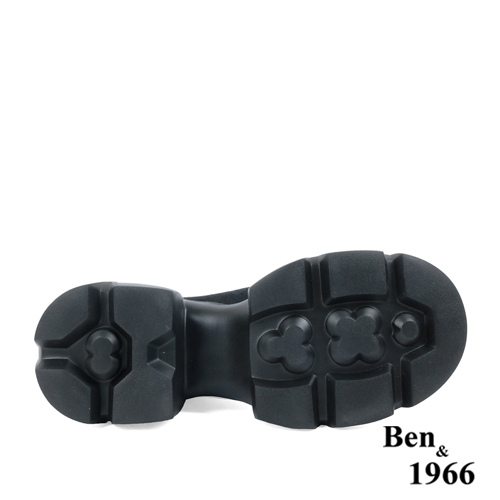 Ben&1966高級彈力牛仔布拼接牛皮磁吸側釦休閒短靴-黑(237211)