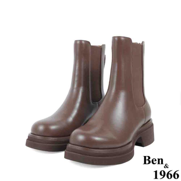 Ben&1966高級頭層牛皮素面質感短靴-咖啡(237222)