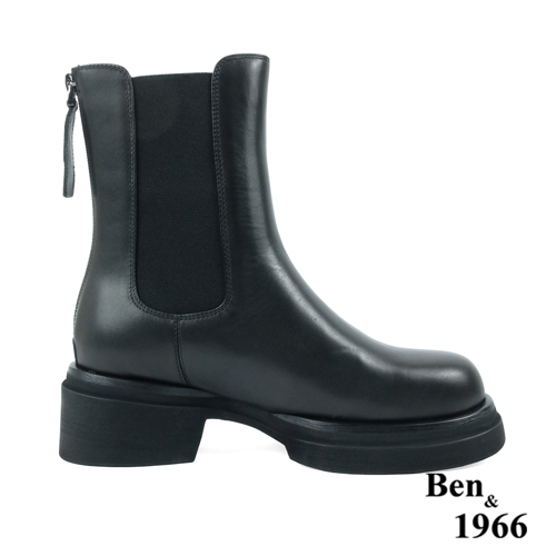 Ben&1966高級頭層牛皮素面質感短靴-黑(237221)