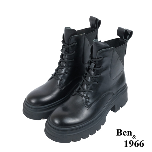 Ben&1966高級頭層牛皮個性綁帶短靴-黑(237251)