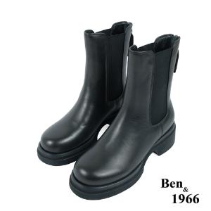 Ben&1966高級頭層牛皮素面質感短靴-黑(237221)