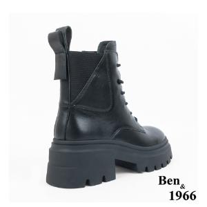 Ben&1966高級頭層牛皮個性綁帶短靴-黑(237251)