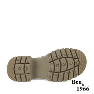 Ben&1966高級頭層牛皮綁帶厚底個性短靴-卡其(237272)