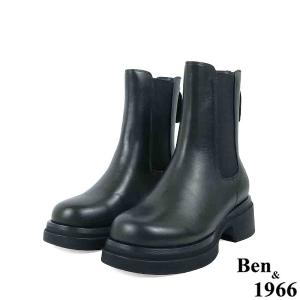 Ben&1966高級頭層牛皮素面質感短靴-黑(237221)