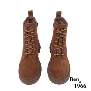 Ben&1966高級頭層牛皮綁帶厚底個性短靴-咖啡(237271)