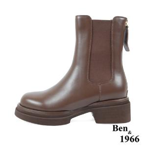 Ben&1966高級頭層牛皮素面質感短靴-咖啡(237222)