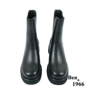 Ben&1966高級頭層牛皮素面質感短靴-黑(237221)