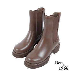 Ben&1966高級頭層牛皮素面質感短靴-咖啡(237222)