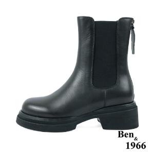 Ben&1966高級頭層牛皮素面質感短靴-黑(237221)