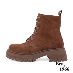 Ben&1966高級頭層牛皮綁帶厚底個性短靴-咖啡(237271)