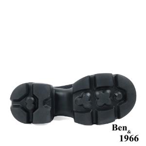 Ben&1966高級彈力牛仔布拼接牛皮磁吸側釦休閒短靴-黑(237211)