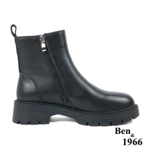 Ben&1966高級頭層牛皮側拉鍊造型短靴-黑(237241)