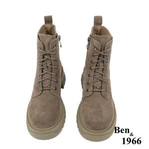 Ben&1966高級頭層牛皮綁帶厚底個性短靴-卡其(237272)