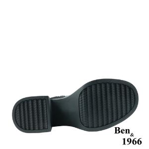 Ben&1966高級頭層牛皮拼接彈力布粗跟厚底膝上靴-黑(237511)