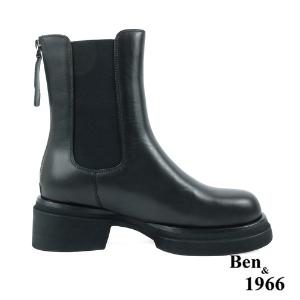 Ben&1966高級頭層牛皮素面質感短靴-黑(237221)