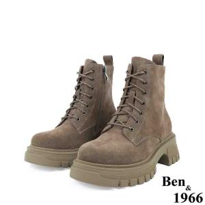 Ben&1966高級頭層牛皮綁帶厚底個性短靴-卡其(237272)