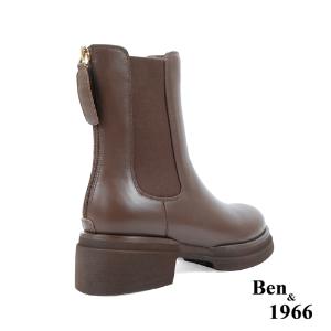 Ben&1966高級頭層牛皮素面質感短靴-咖啡(237222)