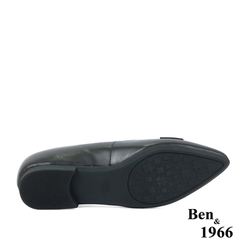 Ben&1966高級頭層牛皮尖頭質感編織包鞋-黑(238071)