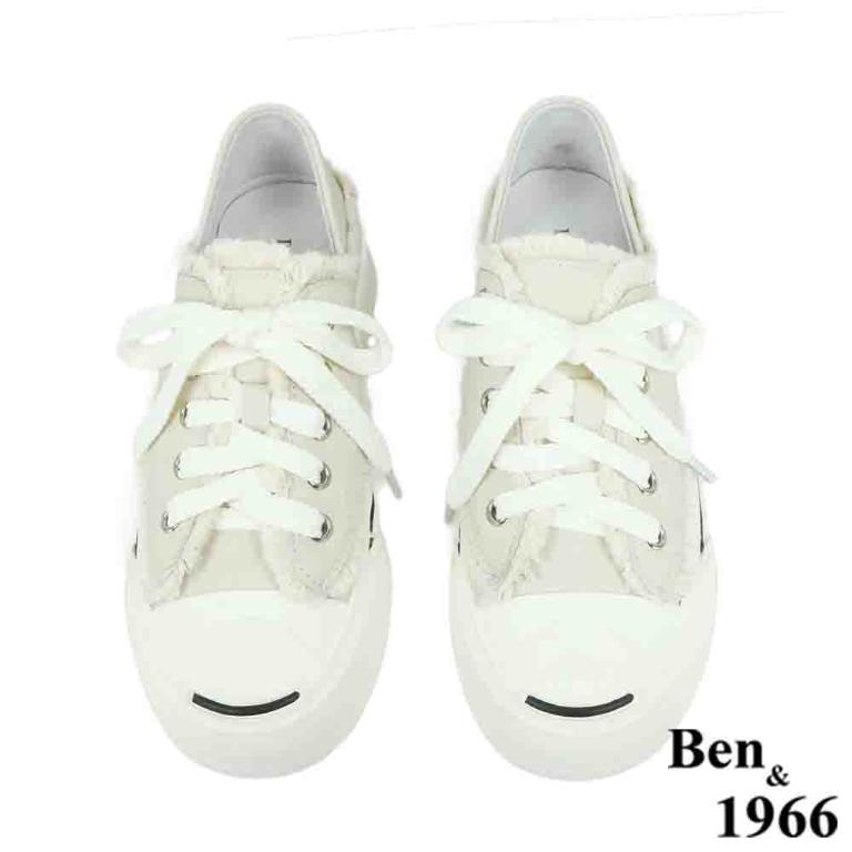 Ben&1966高級絲綢羊皮可愛鬚鬚綁帶厚底休閒鞋-米白(238112)