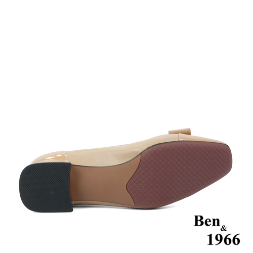 Ben&1966高級頭層牛皮方頭簡約低跟鞋-奶茶杏(238022)
