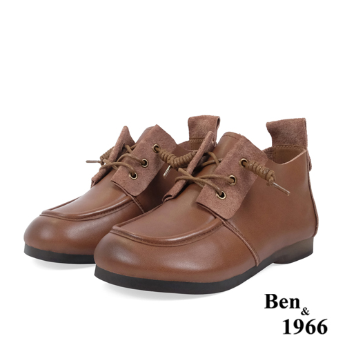 Ben&1966高級頭層牛皮文青感圓頭踝靴-咖啡(238161)