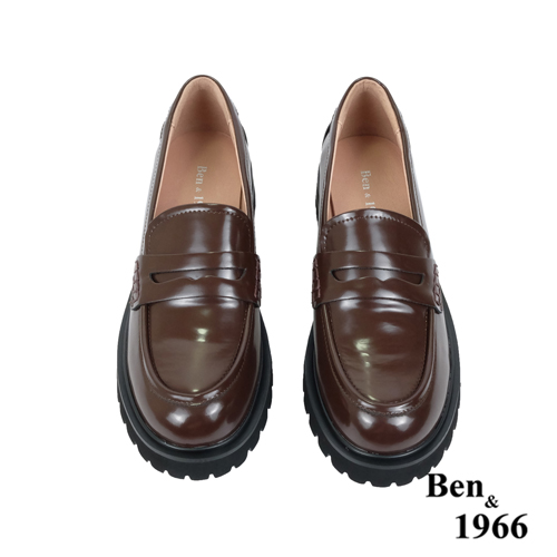 Ben&1966高級牛皮鋸齒厚底個性樂福鞋-咖啡(238122)