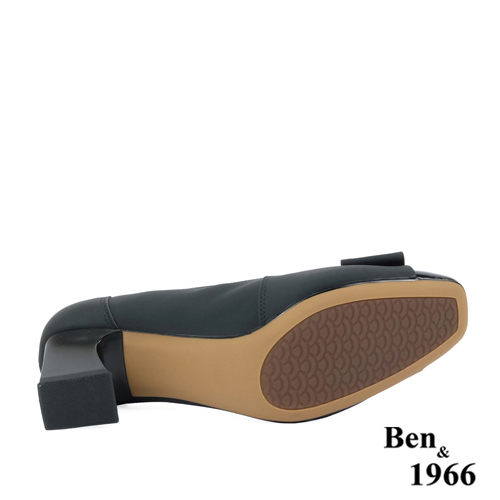 Ben&1966高級絲綢牛皮拼接漆皮粗跟鞋-黑(238061)