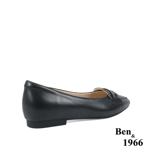 Ben&1966高級頭層牛皮尖頭質感編織包鞋-黑(238071)