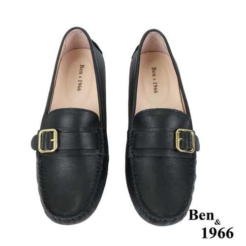 Ben&1966高級頭層牛皮舒適橡膠底樂福鞋-黑(238171)