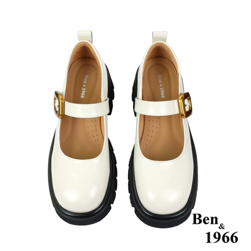 Ben&1966高級頭層牛皮個性厚底瑪麗珍鞋-米白(238092)