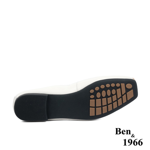 Ben&1966高級頭層牛皮方頭簡約撞色優雅包鞋-米白(238042)
