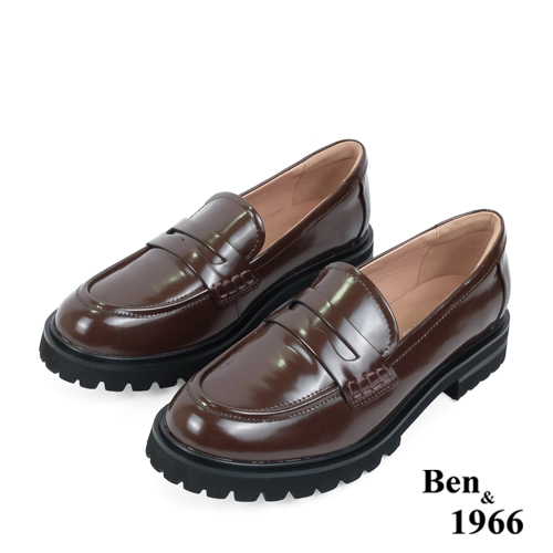 Ben&1966高級牛皮鋸齒厚底個性樂福鞋-咖啡(238122)