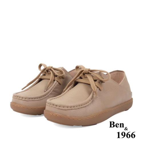 Ben&1966高級摔紋牛皮文青感舒適兩穿圓頭包鞋-奶茶杏(238131)