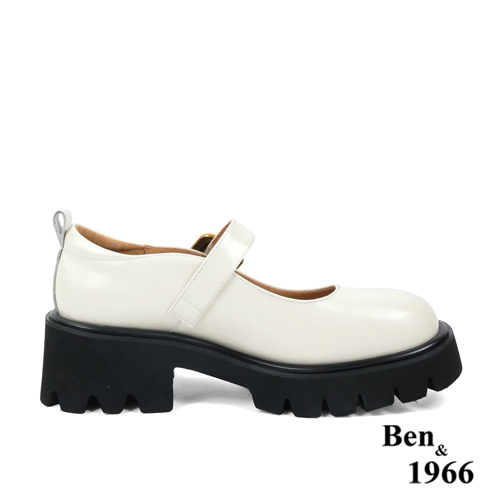 Ben&1966高級頭層牛皮個性厚底瑪麗珍鞋-米白(238092)