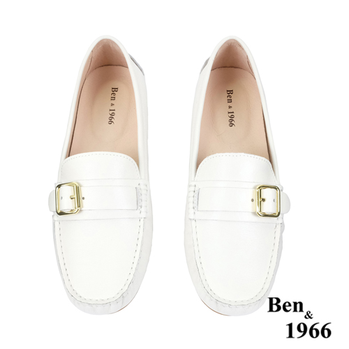 Ben&1966高級頭層牛皮舒適橡膠底樂福鞋-白(238172)