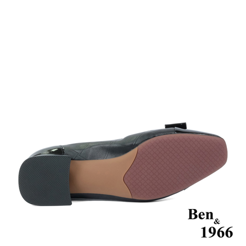Ben&1966高級頭層牛皮方頭簡約低跟鞋-黑(238021)