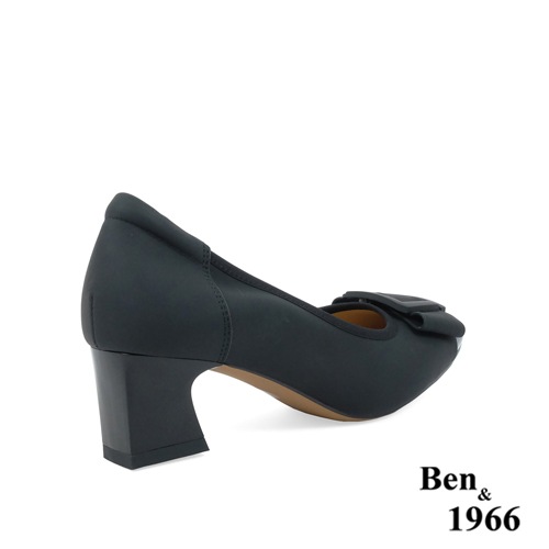 Ben&1966高級絲綢牛皮拼接漆皮粗跟鞋-黑(238061)
