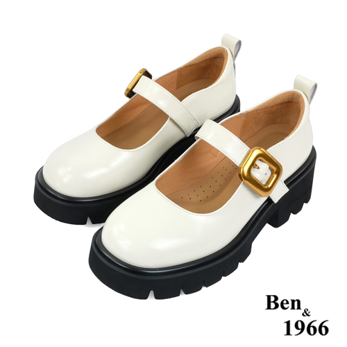 Ben&1966高級頭層牛皮個性厚底瑪麗珍鞋-米白(238092)