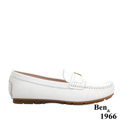 Ben&1966高級頭層牛皮舒適橡膠底樂福鞋-白(238172)