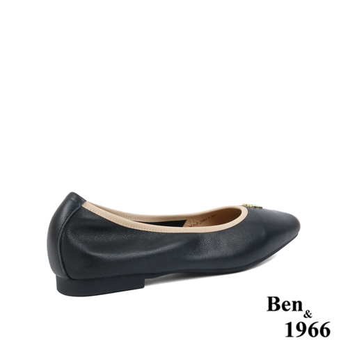 Ben&1966高級頭層牛皮方頭簡約撞色優雅包鞋-黑(238041)