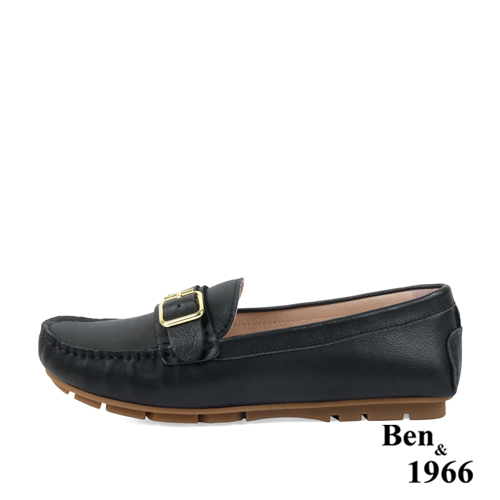 Ben&1966高級頭層牛皮舒適橡膠底樂福鞋-黑(238171)