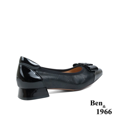 Ben&1966高級頭層牛皮方頭簡約低跟鞋-黑(238021)